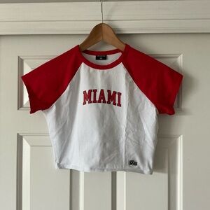 Hype and Vice Red and White Miami University Cropped Short Sleeve Tee M